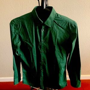 Banana Republic 100% Cotton Emerald Green Jacquard Print Shirt with Design Flair